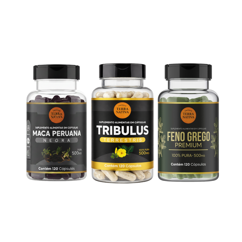 Combo Maca Peruana Negra + Tribullus + Feno Grego em Cápsulas - Premium Empório Terra Nativa