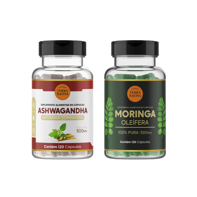 Kit Moringa + Ashwagandha em Cápsulas 100% Puras Qualidade Premium