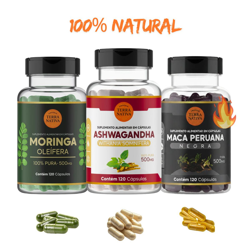 Combo Moringa + Ashwagandha + Maca peruana Negra - Premium Empório Terra Nativa