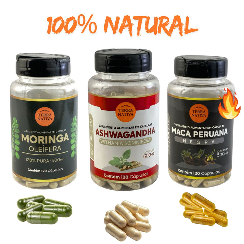 Combo Moringa + Ashwagandha + Maca peruana Negra - Premium Empório Terra Nativa