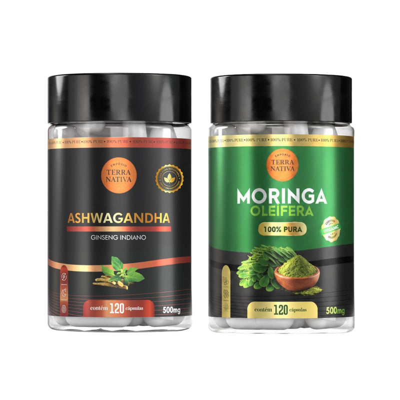 Kit Moringa + Ashwagandha em Cápsulas 100% Puras Qualidade Premium