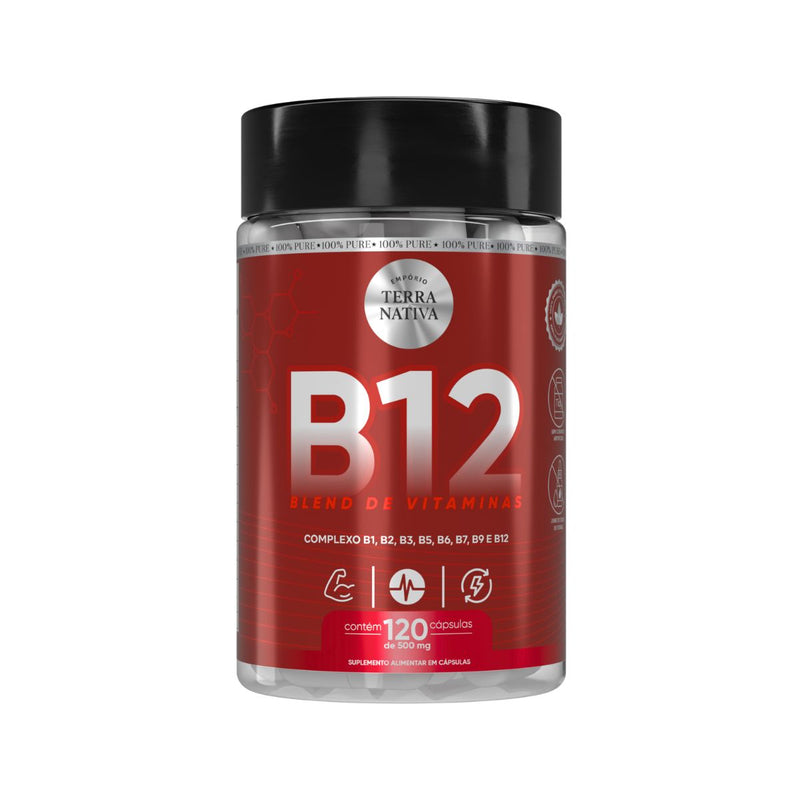Vitamina B12 + Complexo B Completo - 8 Vitaminas B1 a B12 - 120 Cápsulas