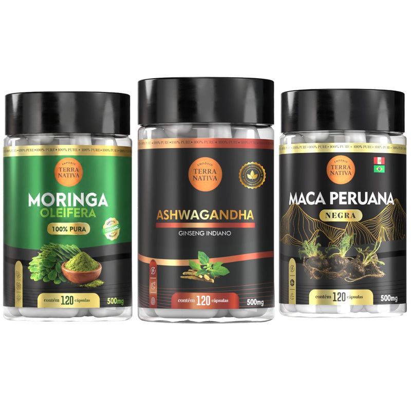 Combo Moringa + Ashwagandha + Maca peruana Negra - Premium Empório Terra Nativa